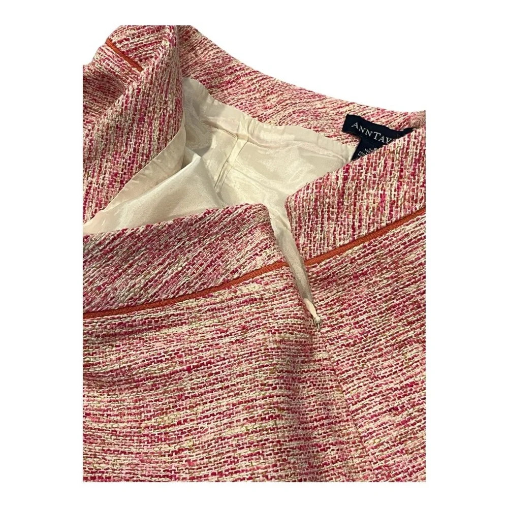 Ann Taylor  Tweed Skirt Size 6 Pink Red‎ White Side Zip
